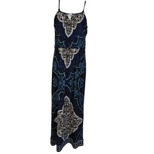 White House Black Market Blue & Black Sleeveless Maxi Dress Size S Cruise Travel